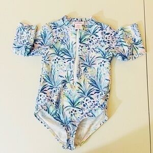 Tommy Bahama Floral Print Little Girl Swimsuit Size Small Blue/White